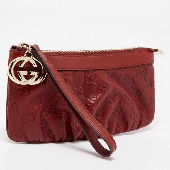 Authentic NEW GUCCI GUCCISSIMA red britt leather wristlet pouch - Picture 1 of 13